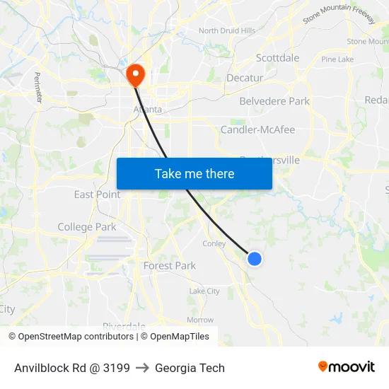 Anvilblock Rd @ 3199 to Georgia Tech map
