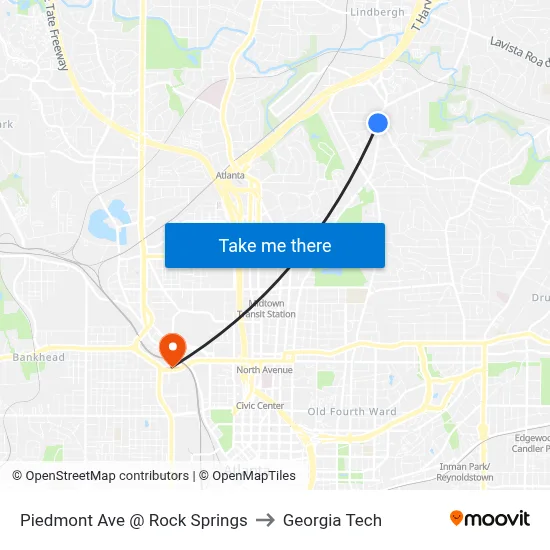 Piedmont Ave @ Rock Springs to Georgia Tech map