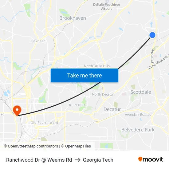 Ranchwood Dr @ Weems Rd to Georgia Tech map
