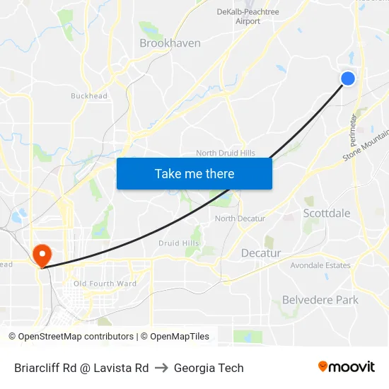 Briarcliff Rd @ Lavista Rd to Georgia Tech map