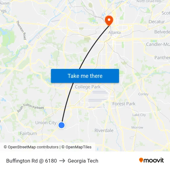 Buffington Rd @ 6180 to Georgia Tech map