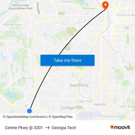 Centre Pkwy @ 3201 to Georgia Tech map