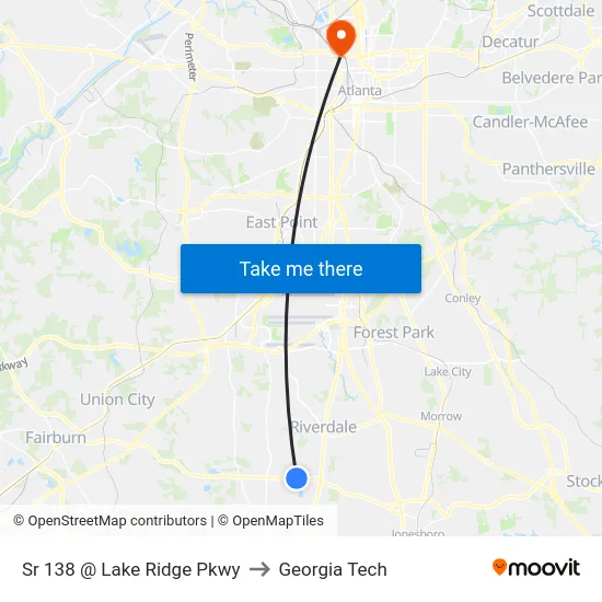 Sr 138 @ Lake Ridge Pkwy to Georgia Tech map