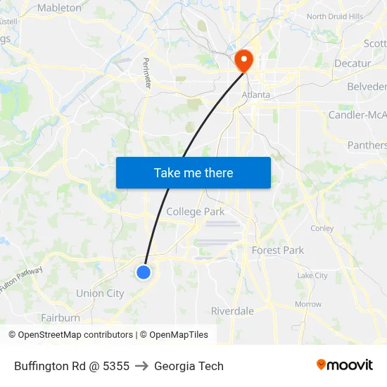 Buffington Rd @ 5355 to Georgia Tech map
