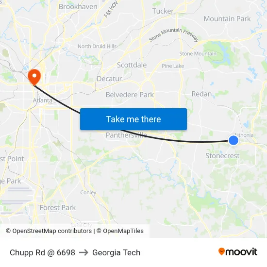 Chupp Rd @ 6698 to Georgia Tech map