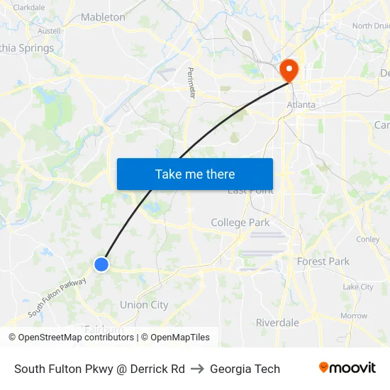 South Fulton Pkwy @ Derrick Rd to Georgia Tech map
