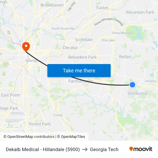 Dekalb Medical - Hillandale (5900) to Georgia Tech map