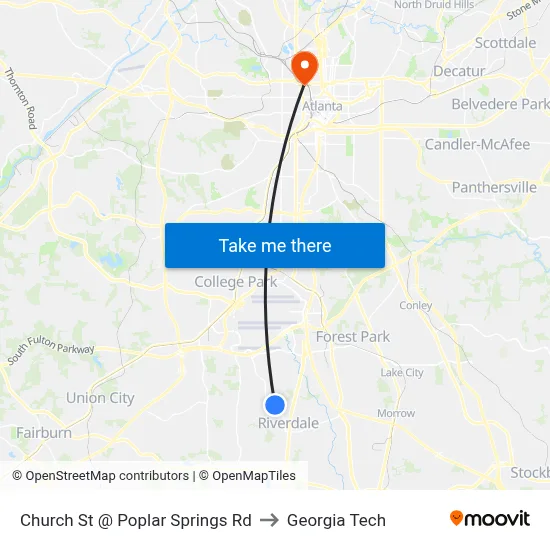 Church St @ Poplar Springs Rd to Georgia Tech map