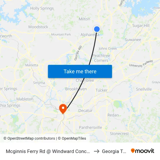 Mcginnis Ferry Rd @ Windward Concourse to Georgia Tech map