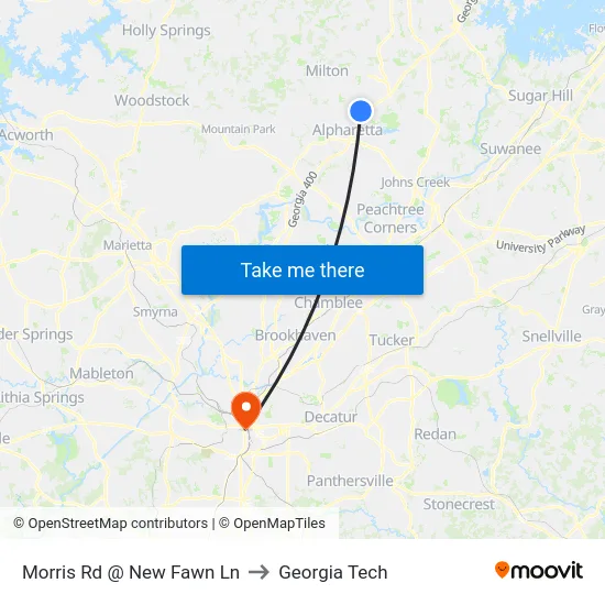 Morris Rd @ New Fawn Ln to Georgia Tech map