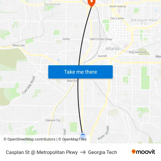 Casplan St @ Metropolitan Pkwy to Georgia Tech map