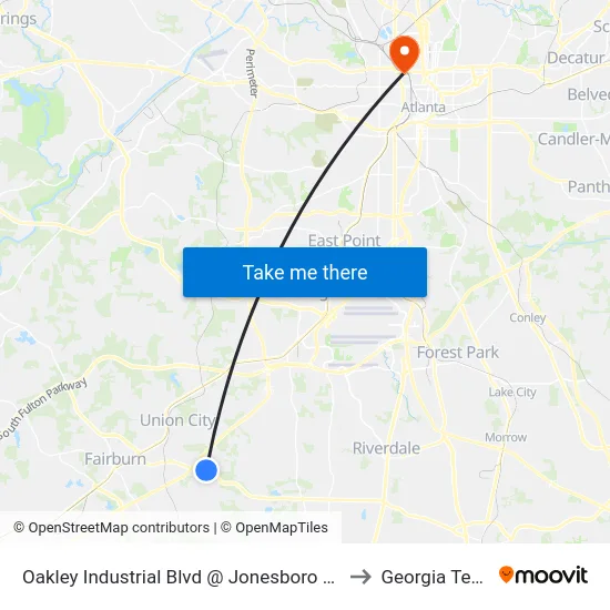Oakley Industrial Blvd @ Jonesboro Rd to Georgia Tech map