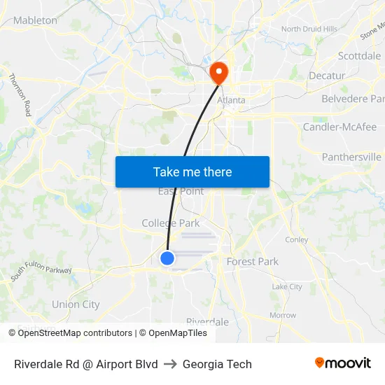 Riverdale Rd @ Airport Blvd to Georgia Tech map