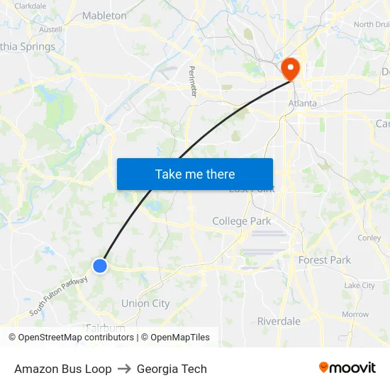 Amazon Bus Loop to Georgia Tech map