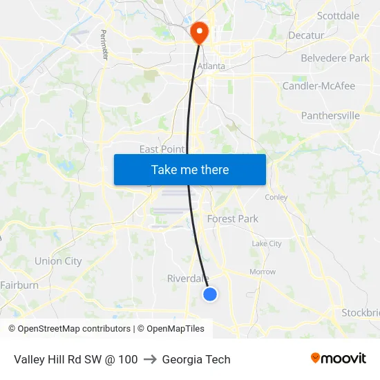 Valley Hill Rd SW @ 100 to Georgia Tech map