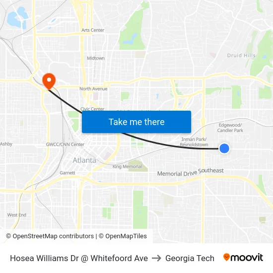 Hosea Williams Dr @ Whitefoord Ave to Georgia Tech map