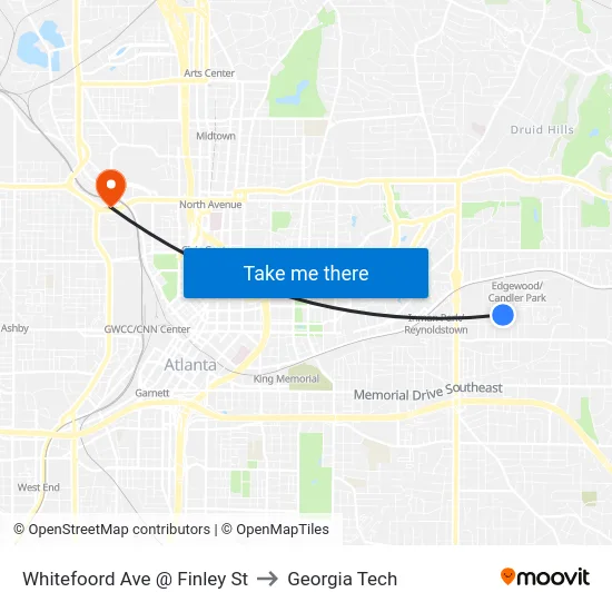 Whitefoord Ave @ Finley St to Georgia Tech map