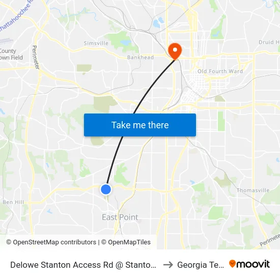 Delowe Stanton Access Rd @ Stanton Rd to Georgia Tech map