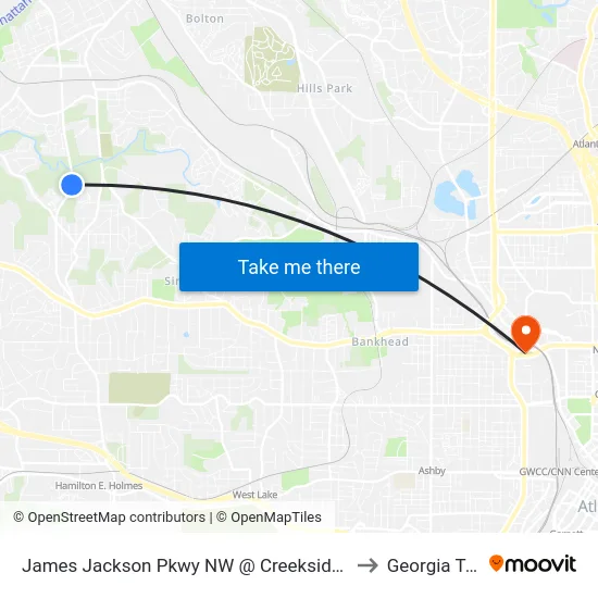 James Jackson Pkwy NW @ Creekside Dr NW to Georgia Tech map