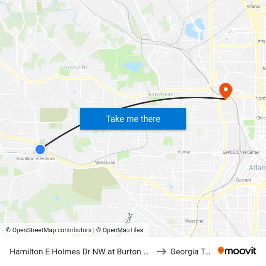 Hamilton E Holmes Dr NW at Burton Rd NW to Georgia Tech map