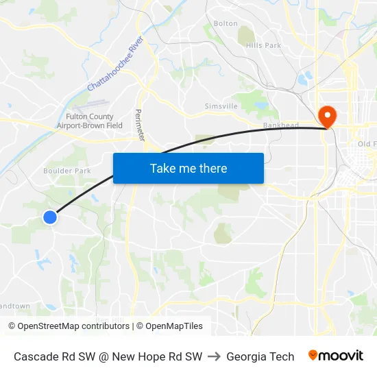 Cascade Rd SW @ New Hope Rd SW to Georgia Tech map