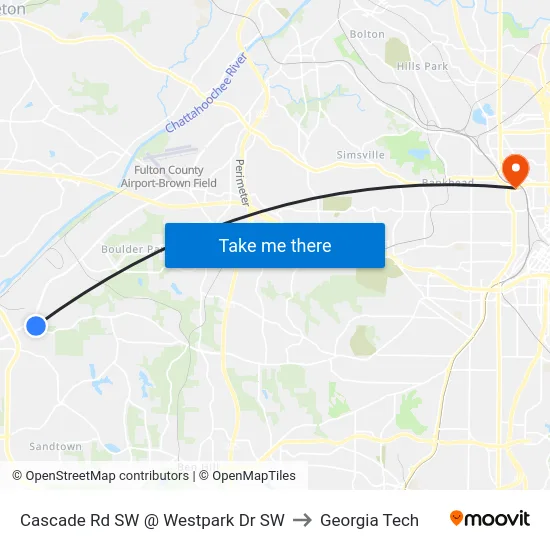 Cascade Rd SW @ Westpark Dr SW to Georgia Tech map