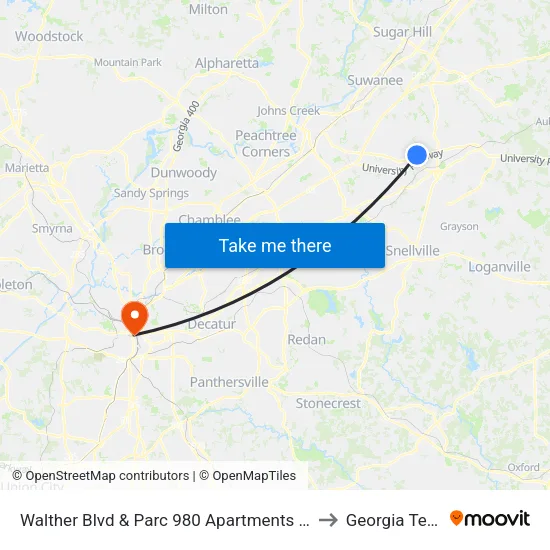 Walther Blvd & Parc 980 Apartments Ob to Georgia Tech map