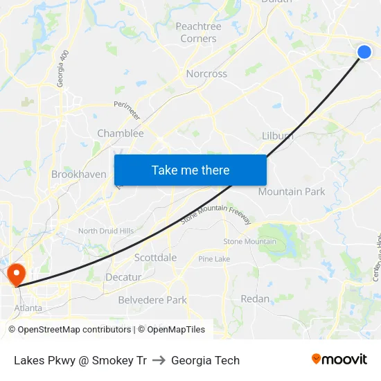 Lakes Pkwy @ Smokey Tr to Georgia Tech map