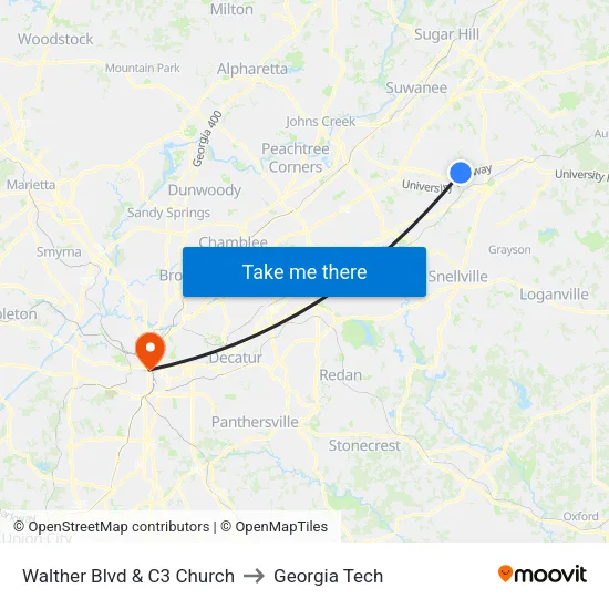 Walther Blvd & C3 Church to Georgia Tech map