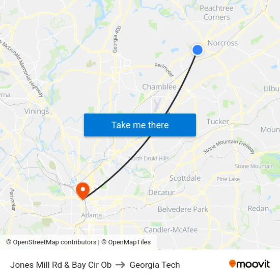 Jones Mill Rd & Bay Cir Ob to Georgia Tech map