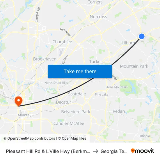 Pleasant Hill Rd & L'Ville Hwy (Berkmar) to Georgia Tech map