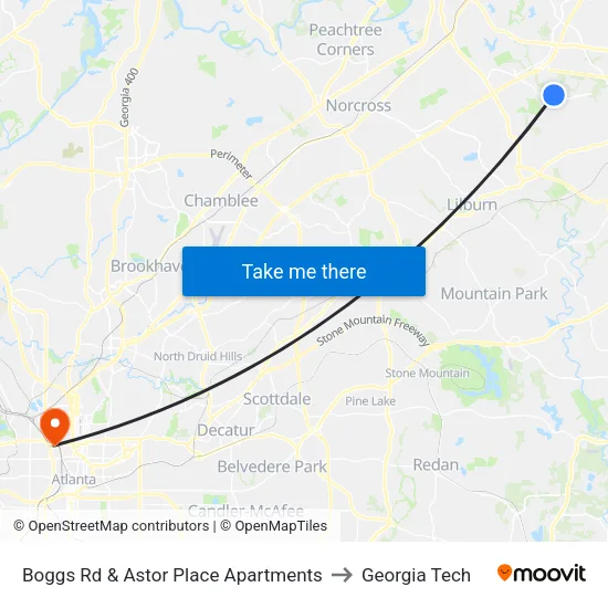 Boggs Rd & Astor Place Apartments to Georgia Tech map