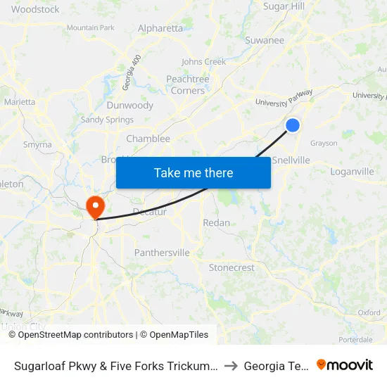 Sugarloaf Pkwy & Five Forks Trickum Rd to Georgia Tech map