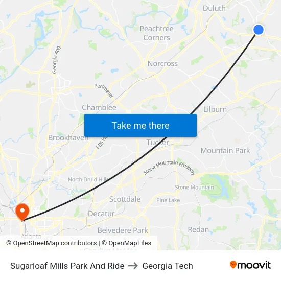 Sugarloaf Mills Park And Ride to Georgia Tech map