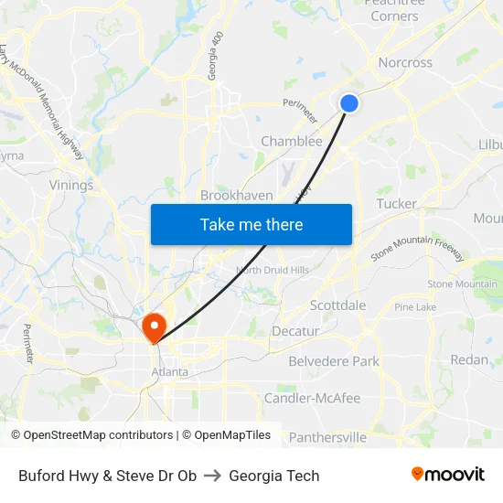 Buford Hwy & Steve Dr Ob to Georgia Tech map