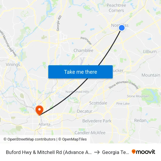 Buford Hwy & Mitchell Rd (Advance Auto) to Georgia Tech map