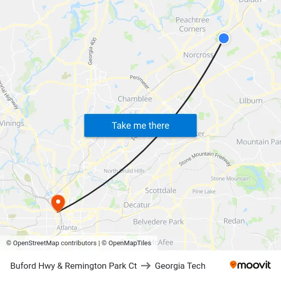 Buford Hwy & Remington Park Ct to Georgia Tech map