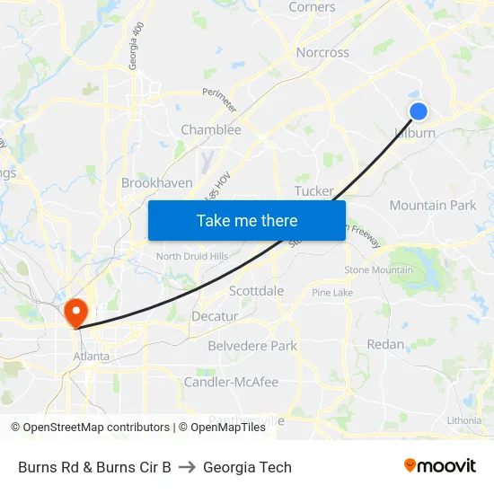 Burns Rd & Burns Cir B to Georgia Tech map