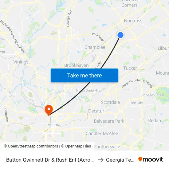 Button Gwinnett Dr & Rush Ent (Across) to Georgia Tech map