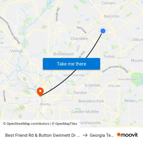 Best Friend Rd & Button Gwinnett Dr Ob to Georgia Tech map