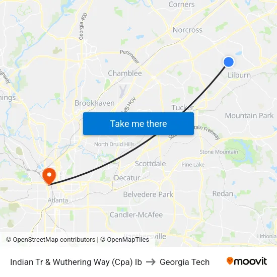 Indian Tr & Wuthering Way (Cpa) Ib to Georgia Tech map
