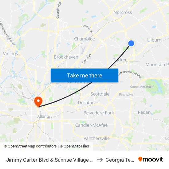 Jimmy Carter Blvd & Sunrise Village Ln to Georgia Tech map