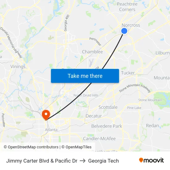Jimmy Carter Blvd & Pacific Dr to Georgia Tech map