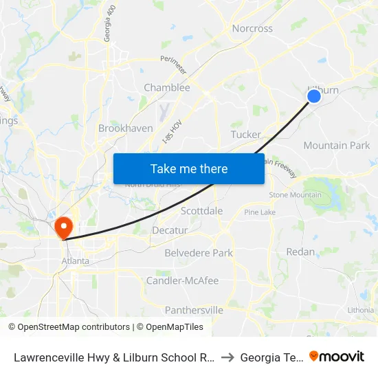 Lawrenceville Hwy & Lilburn School Rd Ob to Georgia Tech map