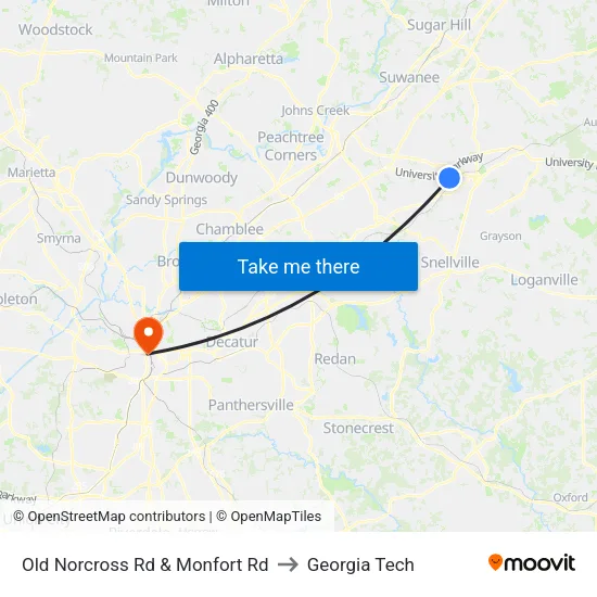 Old Norcross Rd & Monfort Rd to Georgia Tech map