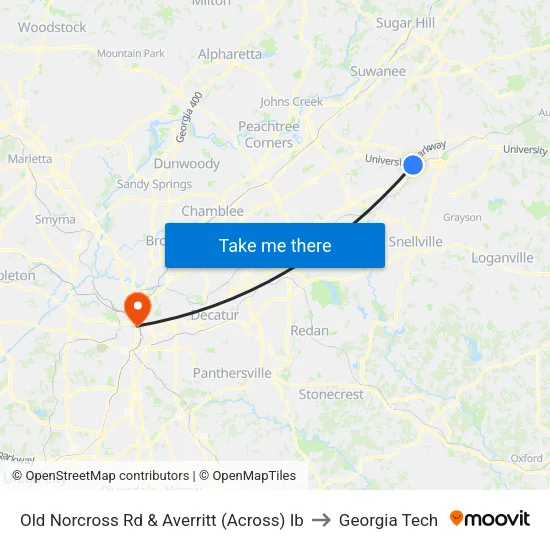 Old Norcross Rd & Averritt (Across) Ib to Georgia Tech map