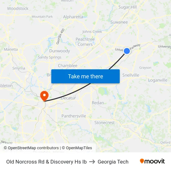 Old Norcross Rd & Discovery Hs Ib to Georgia Tech map