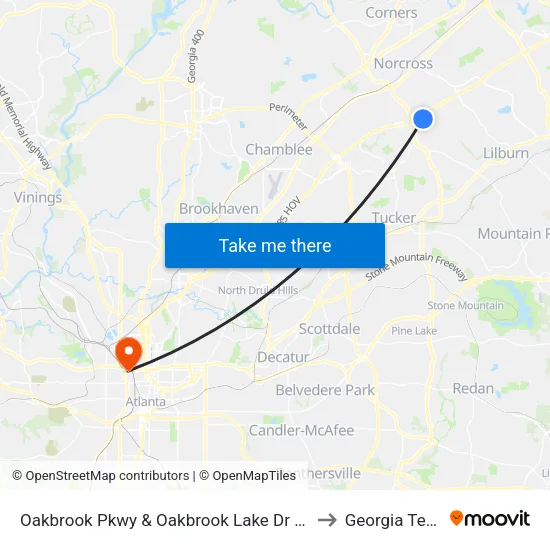 Oakbrook Pkwy & Oakbrook Lake Dr Ob to Georgia Tech map