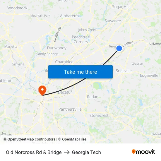 Old Norcross Rd & Bridge to Georgia Tech map