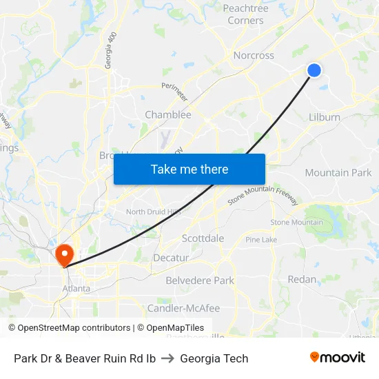 Park Dr & Beaver Ruin Rd Ib to Georgia Tech map